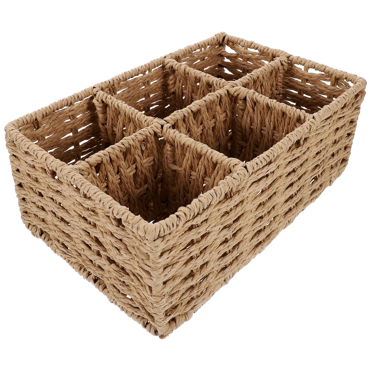 Tomaibaby Six-Grid Storage Box 10 Inch Woven Basket Organizer with Compartments for Kitchen Countertop Desk Bathroom Multi-Use Divided Storage Solution