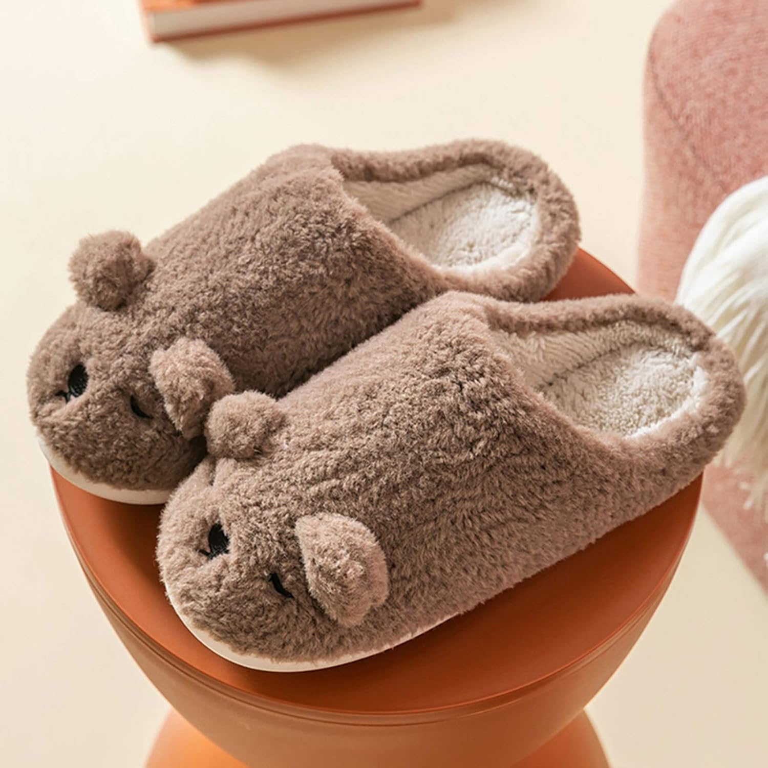 NYKK Warm Furry Ladies Bedroom Slippers Puppy Women and Men's Slippers