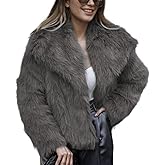 Ainangua Womens Faux Fur Coat Shaggy Oversized Lapel Button Fuzzy Ladies Jackets Warm Winter Outfits