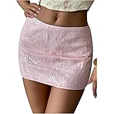 SweatyRocks Women's Sequin Mini Skirt Low Waisted Sparkly Shiny Micro Bodycon Party Skirts