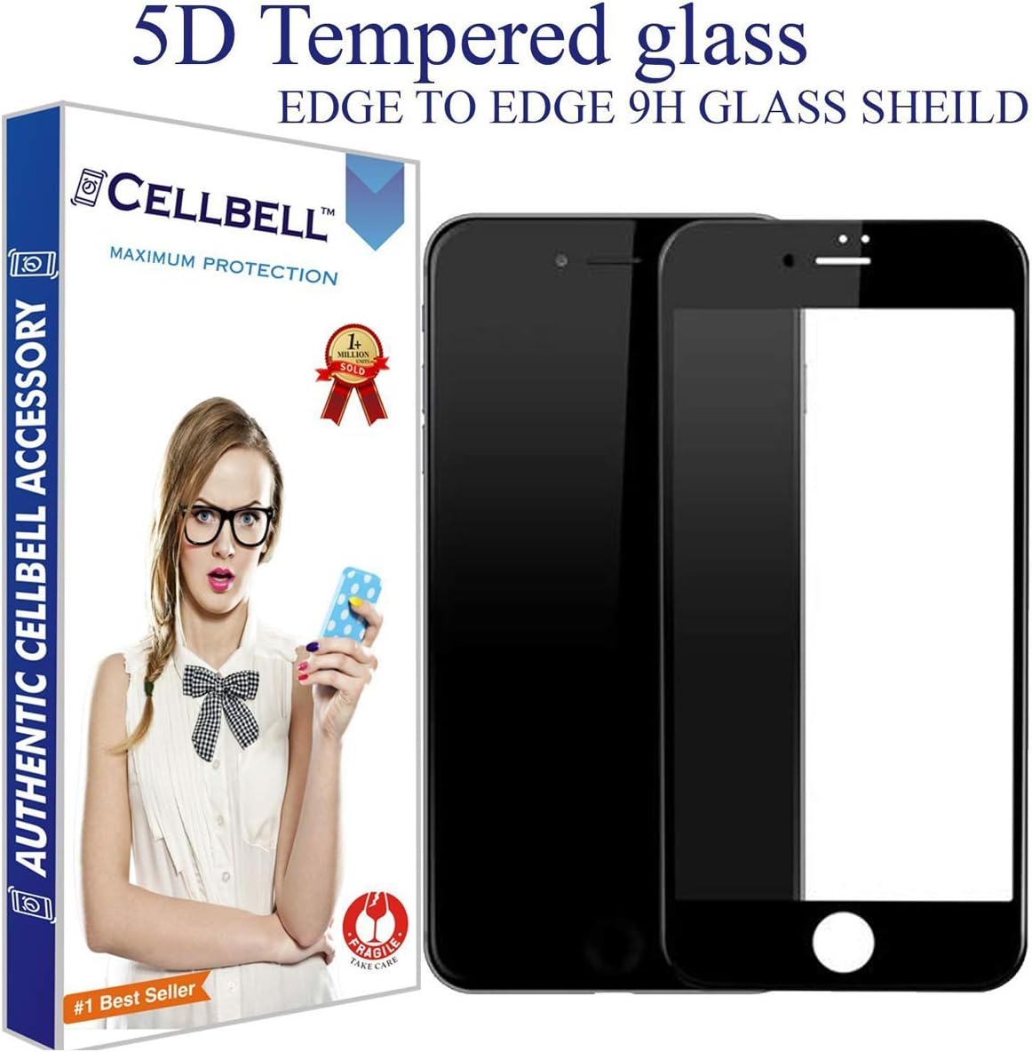 CELLBELL 5D Full Body Tempered Glass Screen Protector for iPhone 8 (Black)