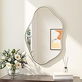 Keonjinn Nickel Irregular Mirrors for Wall 24" x 36" Inch, Asymmetrical Metal Frame, Tempered Glass Decorative Mirror for Bat