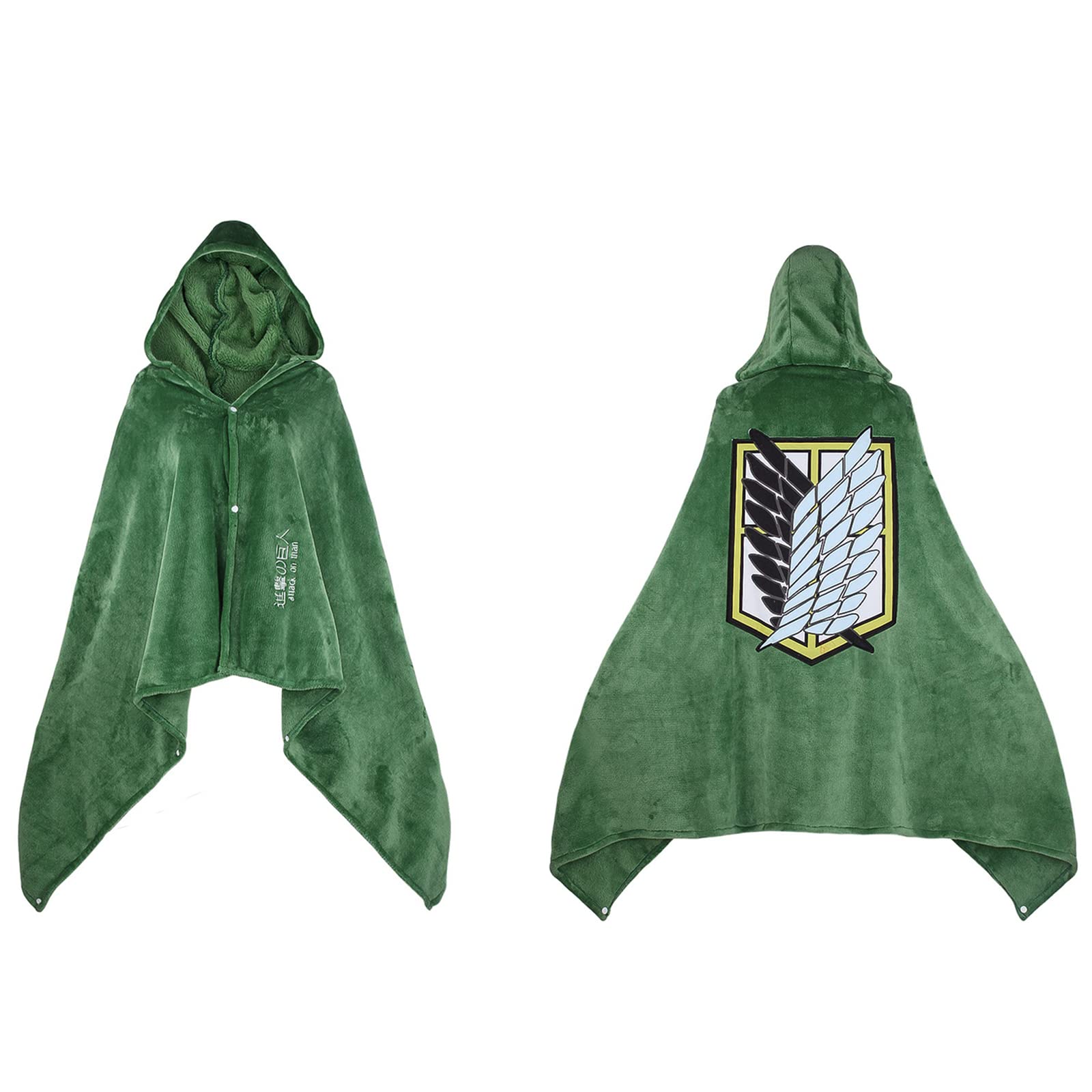 SINSEN AOT Cosplay Cape Blanket Anime Levi Hoodie Wearable Blanket Green Flannels Cloak Survey Corps Costume for Party Halloween Carnival M