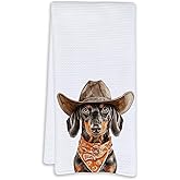 Cabana Bro Dachshund Gifts Kitchen Towels, Dachshund Gifts for Dog Lovers Decorative Hand Towels for Bathroom, Retro Western Cowboy Wiener Dog Dish Tea Towels for Kitchen, 16x24 Inch