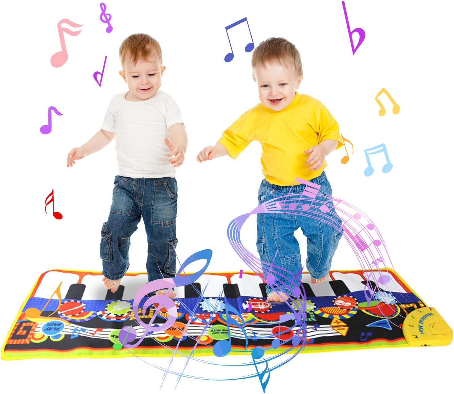 Jenilily Musical Mat, 19 Keys Piano Keyboard Play Mat, 8 Musical Instruments Dance Floor Mat Music Carpet Baby Early Education Music Toy Gift for Kids Girls & Boys 43.3'' X14.2''
