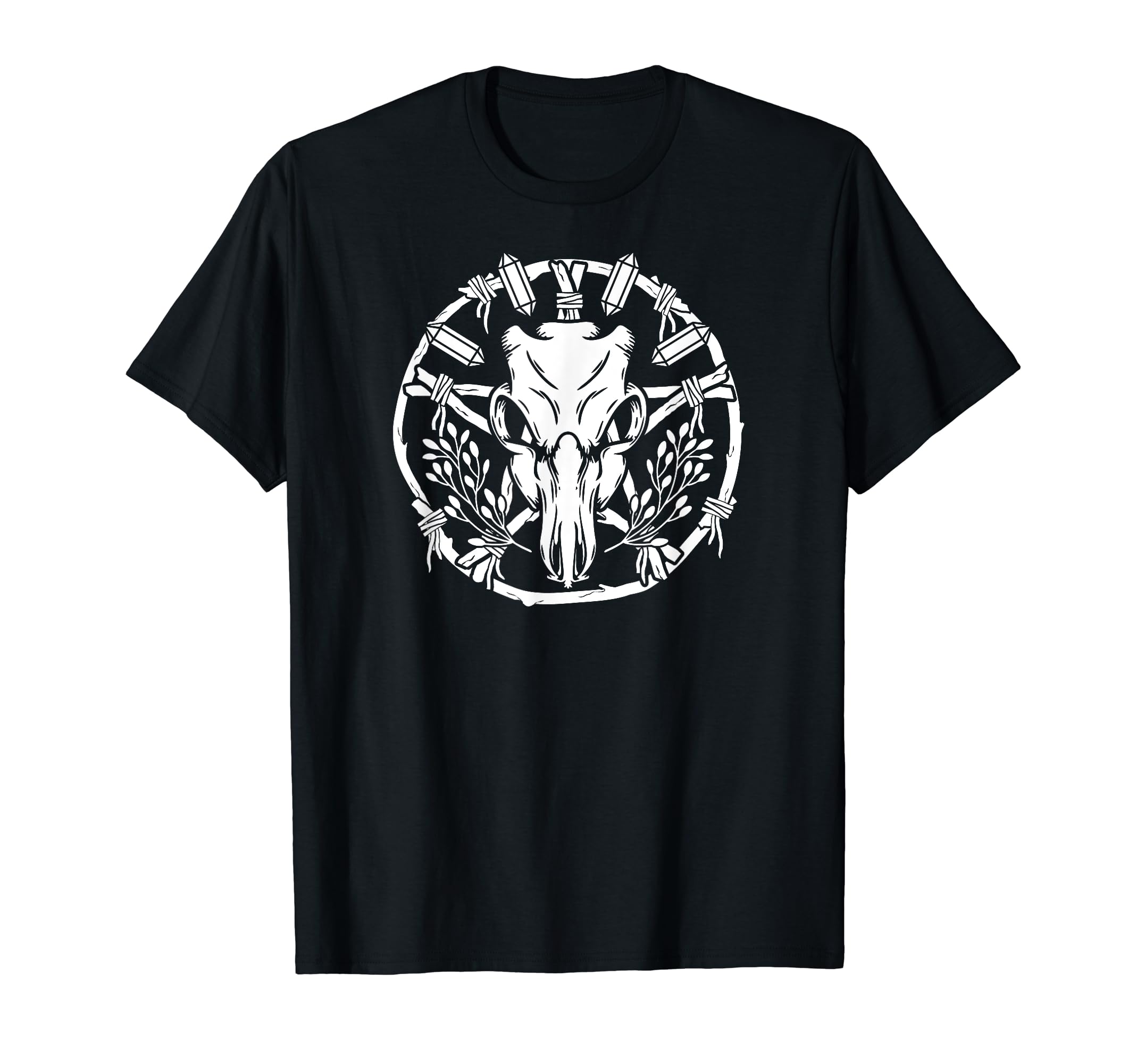 Nature Pentacle Wreath With Animal Skull, Crystals and Herbs T-Shirt