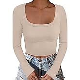 ANRABESS Women's Long Sleeve Square Neck Crop Top Ribbed Slim Fitted Basic Tee Layer Y2K Shirts Fall Fashion Outfits 2025
