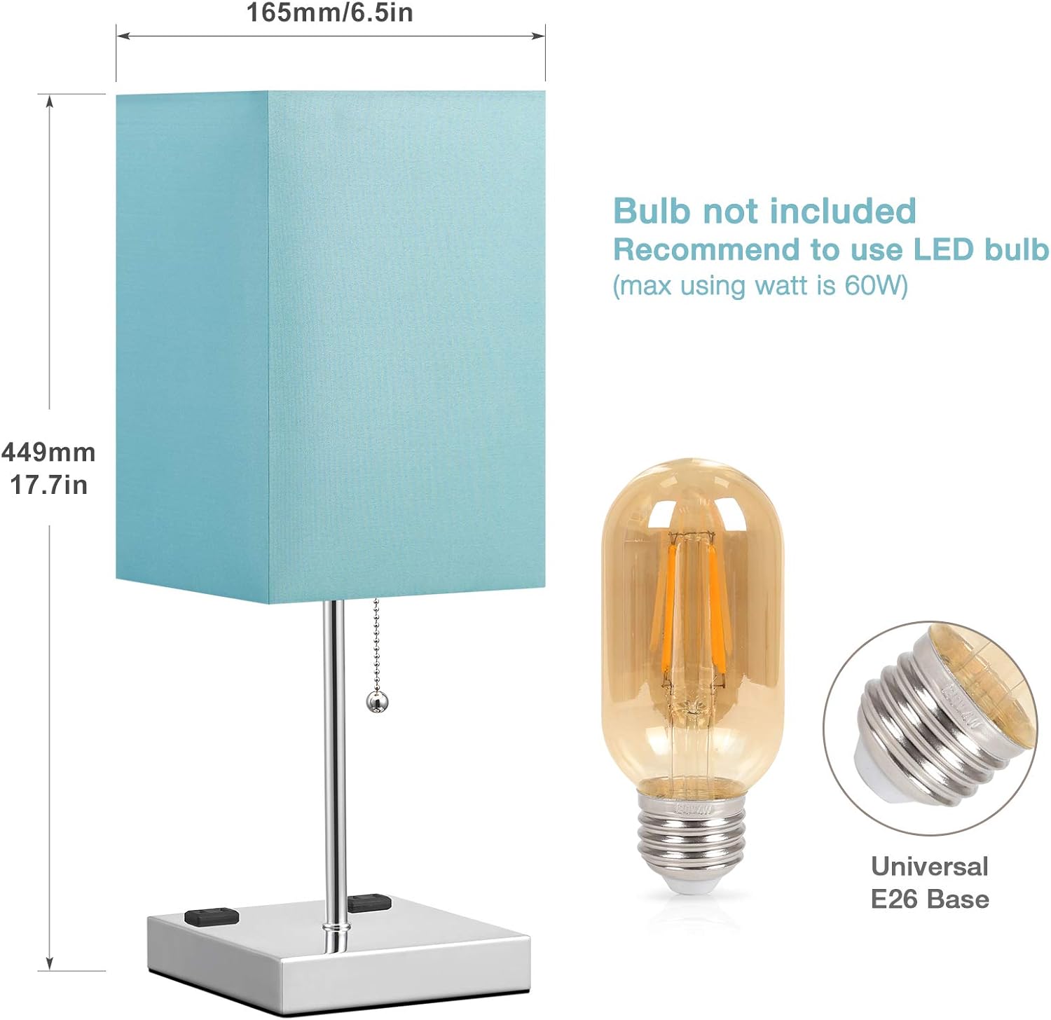 Table Lamp with Outlet Charging Ports, Aooshine Bedside Lamp with Dual 2-Prong Charging Ports, Lake Green Shade & Sliver Base, Minimalist & Modern Table Lamp Suitable for Bedroom.（Bulb not Included)） - - 