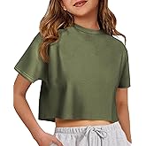 ZDC Girls Athletic Oversized Crop Tops Kids Drop Shoulder Short Sleeve T Shirts Workout Tees