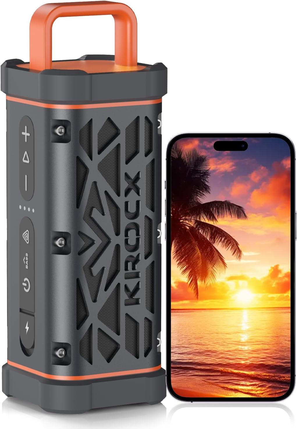 KROCX TRAVOR Magnetic Bluetooth Speaker, 45W Rugged All-Aluminum Outdoor Portable Speaker, BassUp, IP68 Waterproof Wireless Speaker for Golf Cart, Camping, Beach, TWS, 25H Playtime, Meteorite Gray