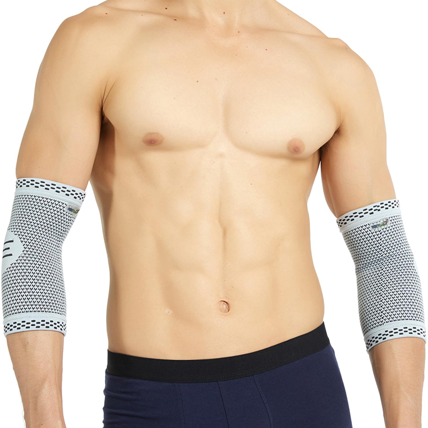 Neotech Care Elbow Support Sleeve - Bamboo Fiber 3D Weaving Knitted Fabric - Elastic & Breathable - For Golf, Tennis, Sports - Right or Left Arm (Grey Colour, Size XS, 1 Pair)