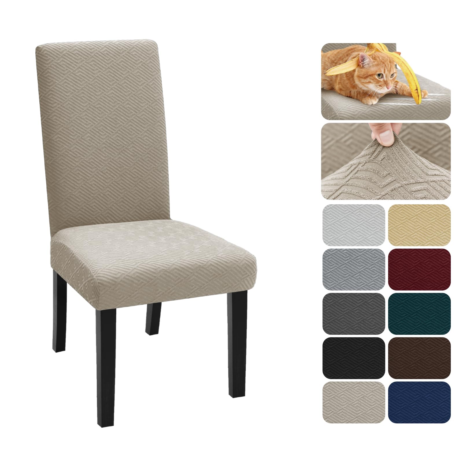 XINEAGE 6 Packs Newest Pattern Dining Chair Slipcover Parsons Chair Furniture Protector Stretch Chair Covers for Dining Room, Restaurant, Kitchen, Party (Khaki)