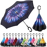 LLanxiry Windproof Inverted Umbrella, Large Reverse Umbrellas for Rain with C-shaped Handle Big Upside Down Inside Out Umbrella for Women & Men
