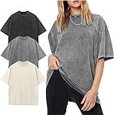 Yimoon 3 Pack Oversized Tshirts for Women Washed Vintage Baggy Boyfriend Tees Short Sleeve Unisex Cotton Tops