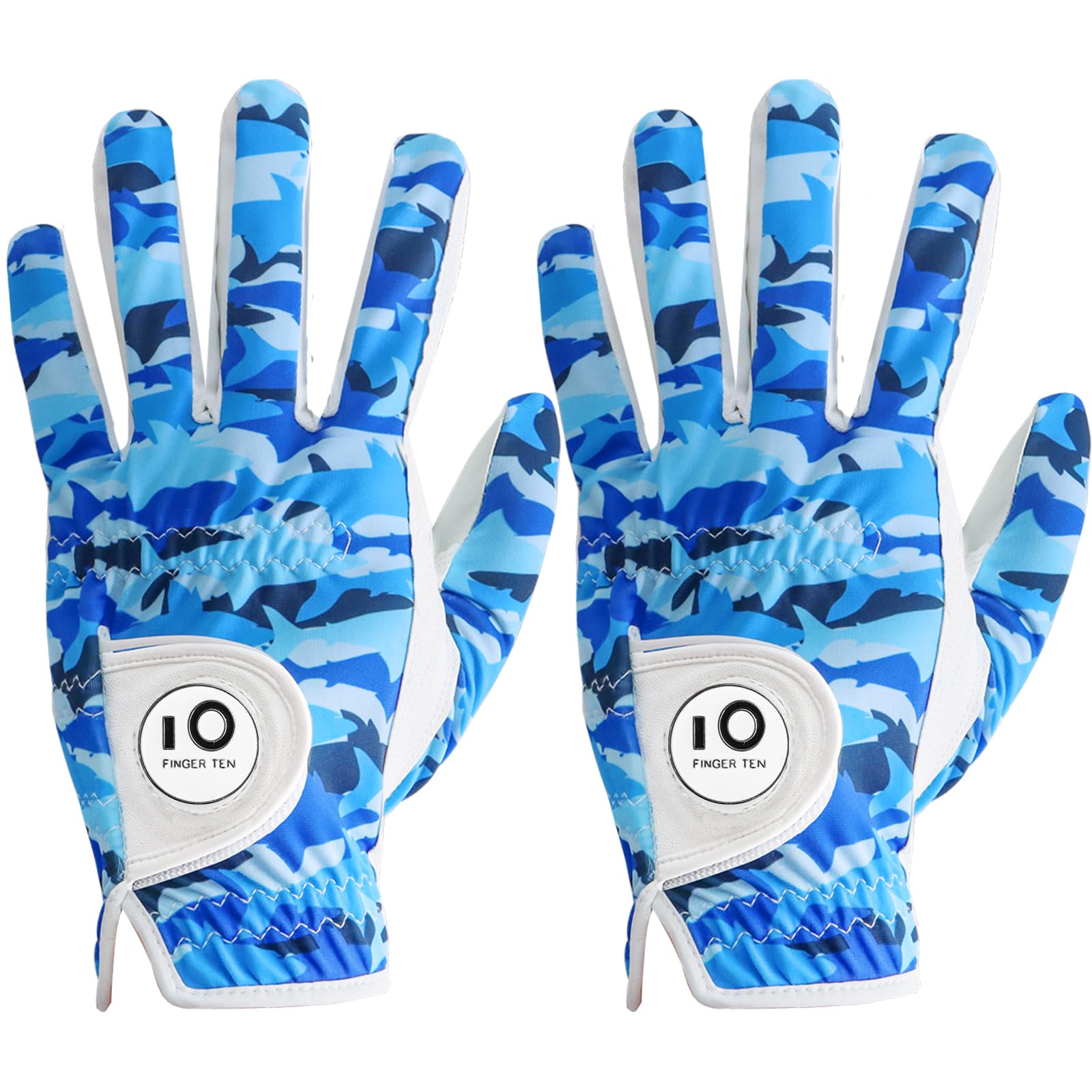 FINGER TEN Golf Gloves Men Left Hand Leather With Ball Marker Printed Grip Value 2 Pack, Mens Golf Glove All Weather Durable Weathersof (M/Large, Worn on Left Hand- Camouflage) — image 1