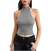 MakeMeChic Women's Y2k Halter Mock Neck Top Going Out Sleeveless Backless Knit Top