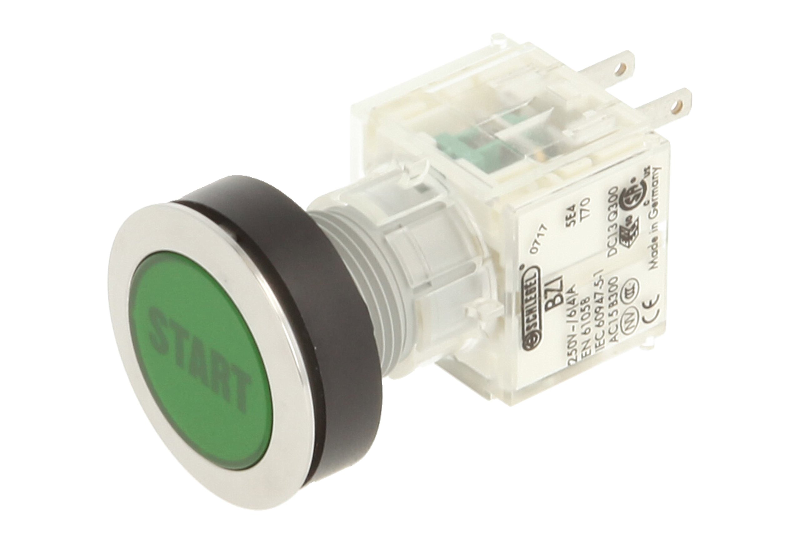 Schlegel 23.000.639 Push Button Stainless Steel, Green Button Cap, Name Plate Start, Push Contact Sensor 1 NO Contact
