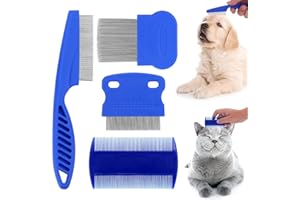 4 Pack Flea Combs, Pet Dog Cat Flea Comb Tear Eye Stain Remover Combs, Removes Tangles, Dirt, Fleas, Lice, Ticks, for Pets Ha