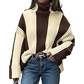 Saodimallsu Womens Turtleneck Sweater Color Block Striped Oversized Sweaters Winter Casual Trendy Pullover Tops