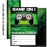 WERNNSAI 20Sets Green Video Game Party Invitation Cards with Envelopes | Green Gaming Theme Birthday Party Invites for Boys, Double-Sided Printed Invitation Cards, Baby Shower Supplies