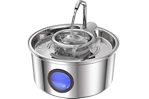 Hicuper Cat Water Fountain,108oz/3.2L Stainless Steel Cat Fountain and Removable Water Bowl,Pet Fountain with Water Level Window,Quiet Pump,Multi-Filter, Water Tap, Provides Flowing,for Dog Cats