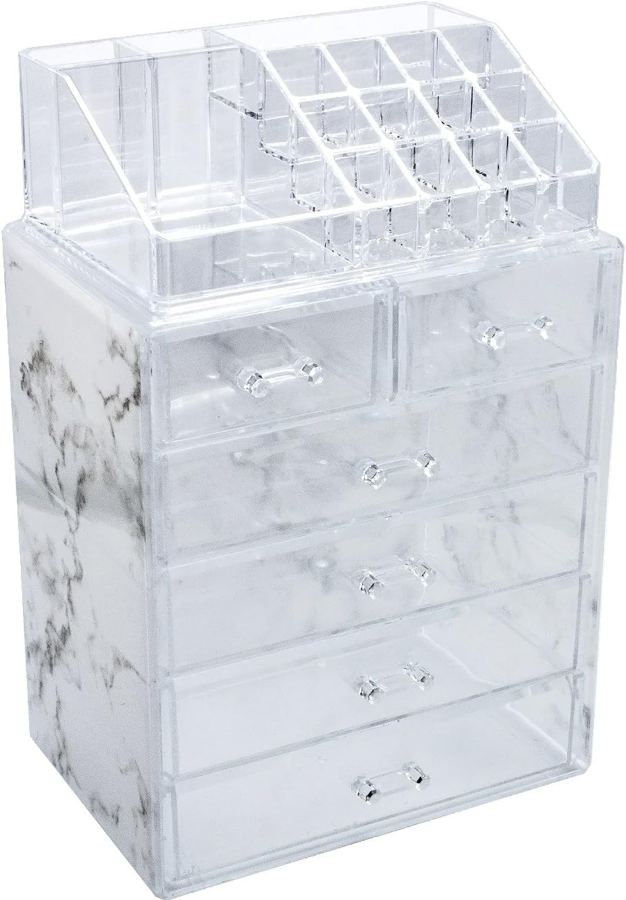 Sorbus Luxe Marble Cosmetic Makeup and Jewelry Storage Case Display - Spacious Design - Great for Bathroom, Dresser, Vanity and Countertop (4 Large, 2 Small Drawers, Marble Print): Home Improvement