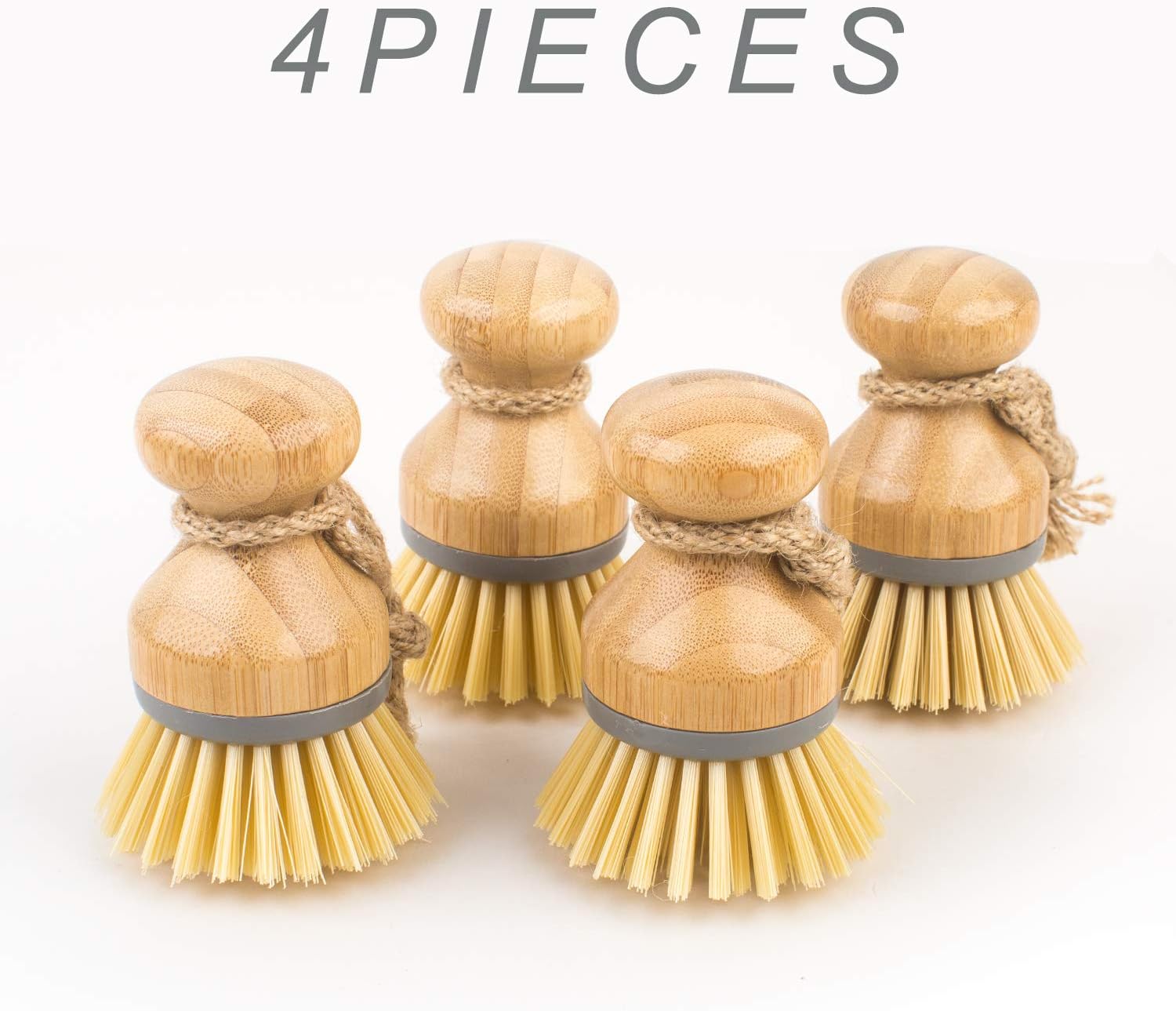 4 Pieces Bamboo Palm Scrub Brush Coconut Bristles Dish Scrubber Brush Cleaning Scrubbers for Cast Iron Skillet, Kitchen Sink, Bathroom, Household Cleaning