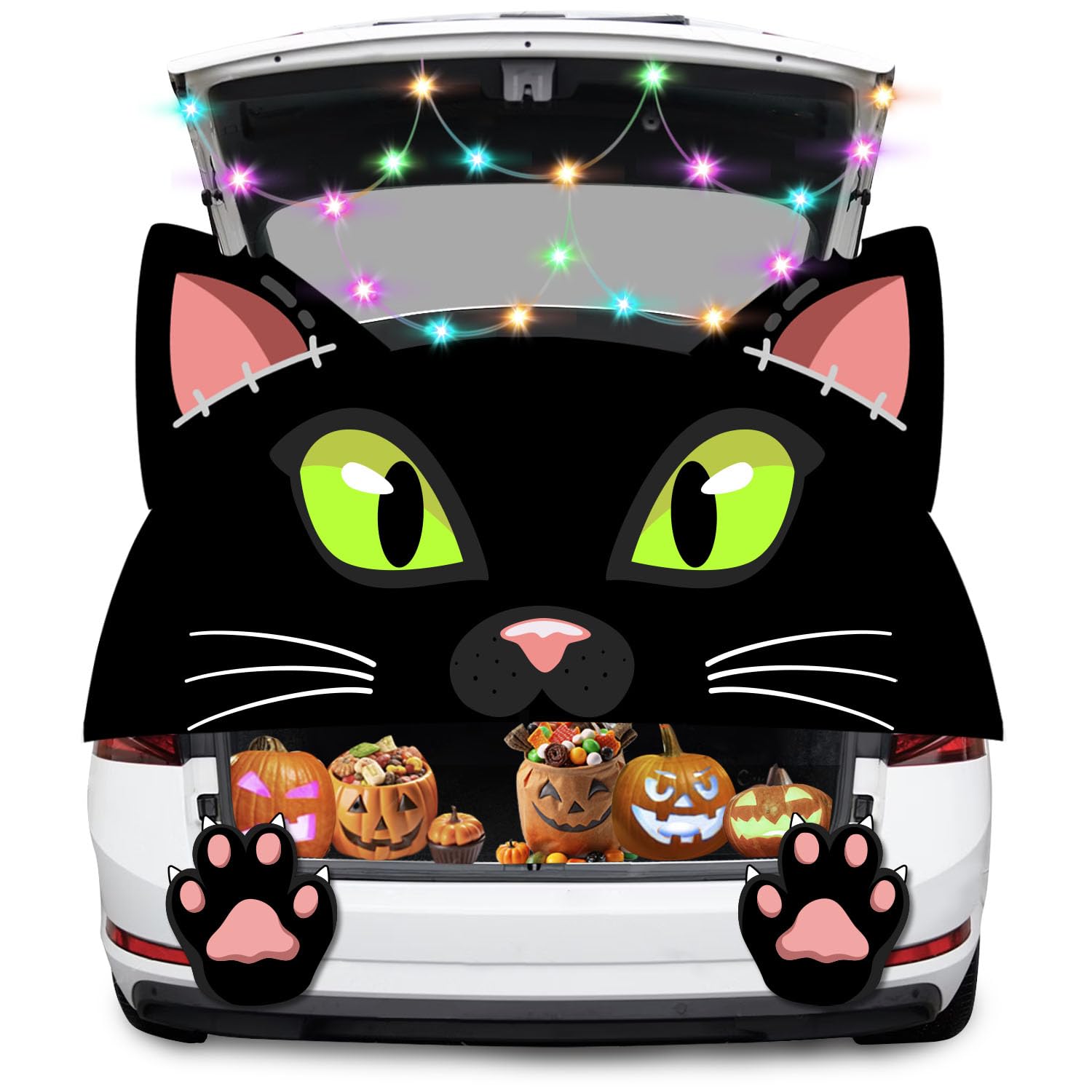Photo 1 of DEKWELL Trunk or Treat Car Decorations Kit,Halloween Cute Black Cat Decorations for SUV Halloween Decor for Garage Door Entryway Archway (Black Cat)