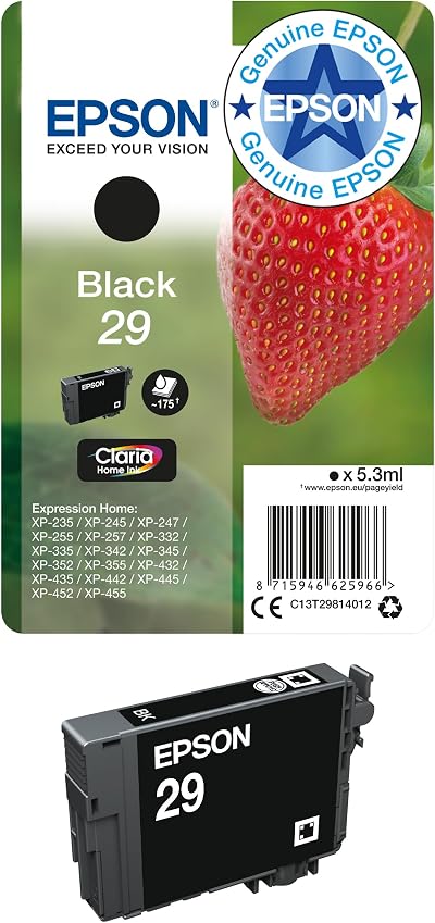 Epson 29 Black Strawberry Genuine Claria Home Ink for Art Photos