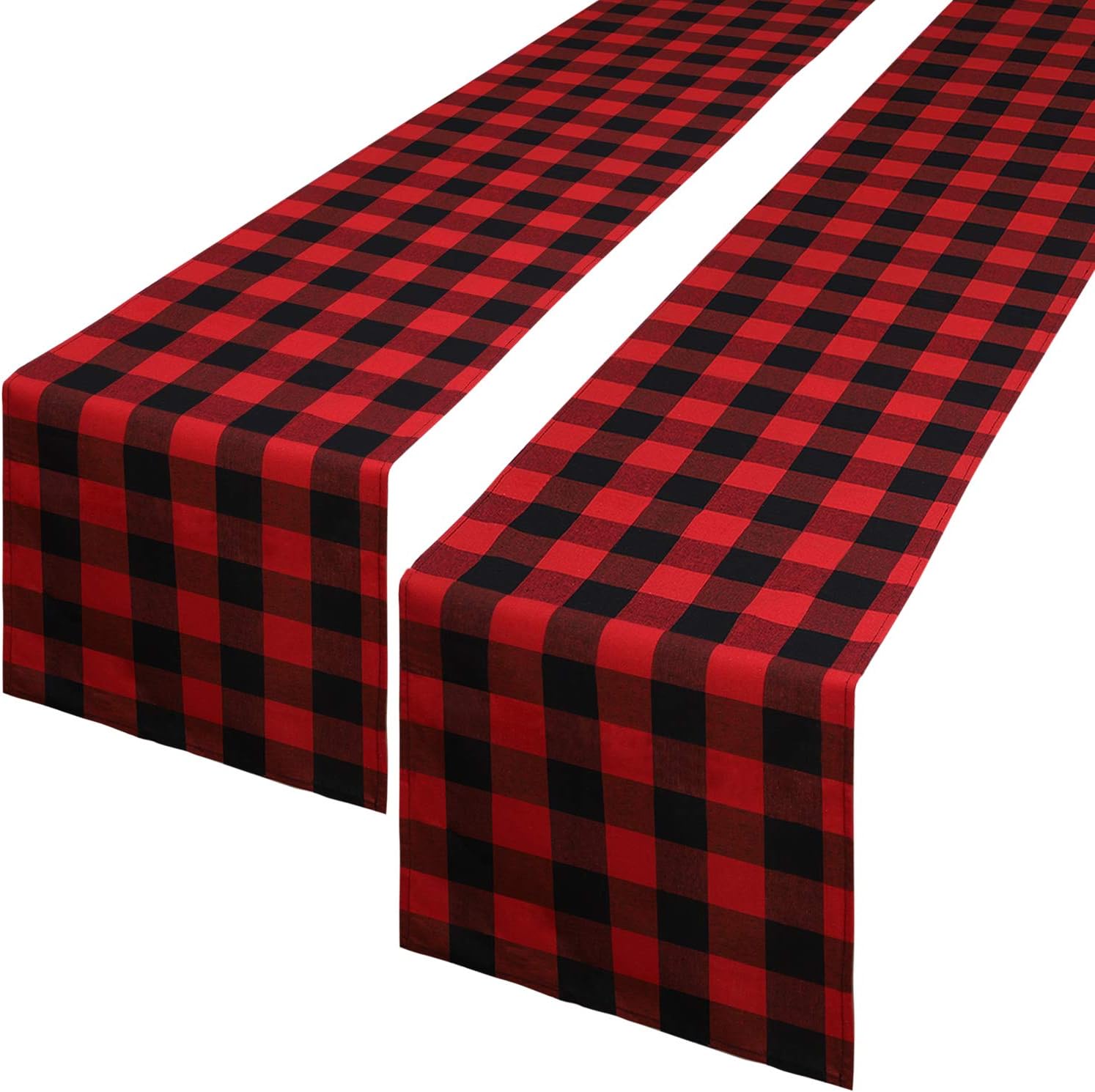 Aneco 2 Pack Buffalo Check Table Runner Plaid Table Runner Cotton Table Runner for Kitchen Christmas Decorations 13 x 84 Inches Red and Black