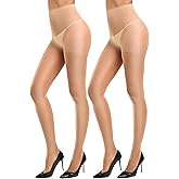 CozyWow 40D Sheer Tights for Women, Durable Control Top Pantyhose, High Waist Stockings with Reinforced Toe 2Beige-M