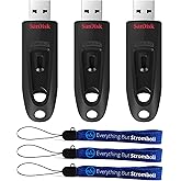 SanDisk 64GB Ultra USB 3.0 Flash Drive 3-Pack - SDCZ48-064G-U46 Bundle with (3) Everything But Stromboli Lanyards