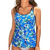 Women Swim Tankini Top Only - Tummy Control Bathing Suit Top Double Strap Swimwear Top Loose Fit 2025