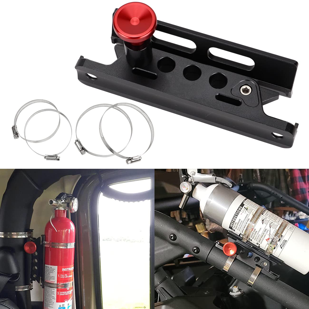 Photo 1 of SuLokiy Quick Release Roll Bar Fire Extinguisher Mounting Bracket Extinguisher Mount Holder Compatible with for Jeep Wrangler Gladiator Ford Bronco UTV Polaris RZR Ranger Can-Am Maverick ATV