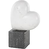 Deco 79 Marble Heart Decorative Sculpture Slanted Home Decor Statue with Black Block Base, Accent Figurine 5" x 3" x 9", Whit