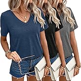 Womens Summer Tops Short Sleeve T Shirts V Neck Women Tops Loose Casual Tee Trendy Clothes