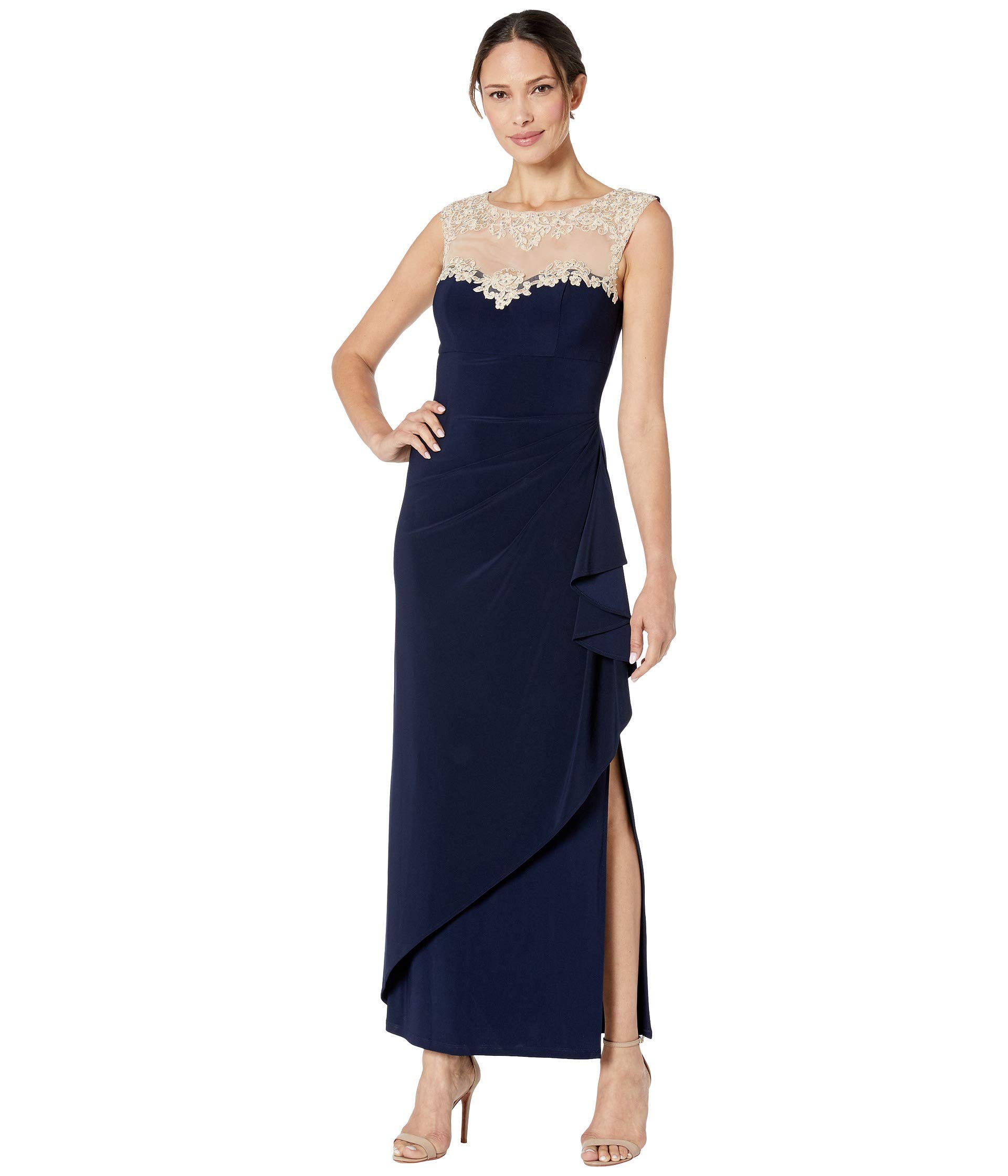 Alex Evenings Women's Long Column Dress with Sweetheart Neck (Petite