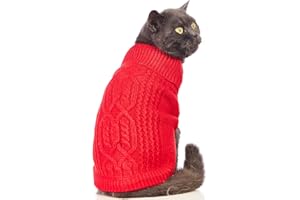 Jnancun Cat Sweater Keep Your Pets Cozy, 16 Color Turtleneck Knitted Sleeveless Cat Clothes, Winter Outfits for Cats & Small Dogs During Cold Seasons (Red, Small)