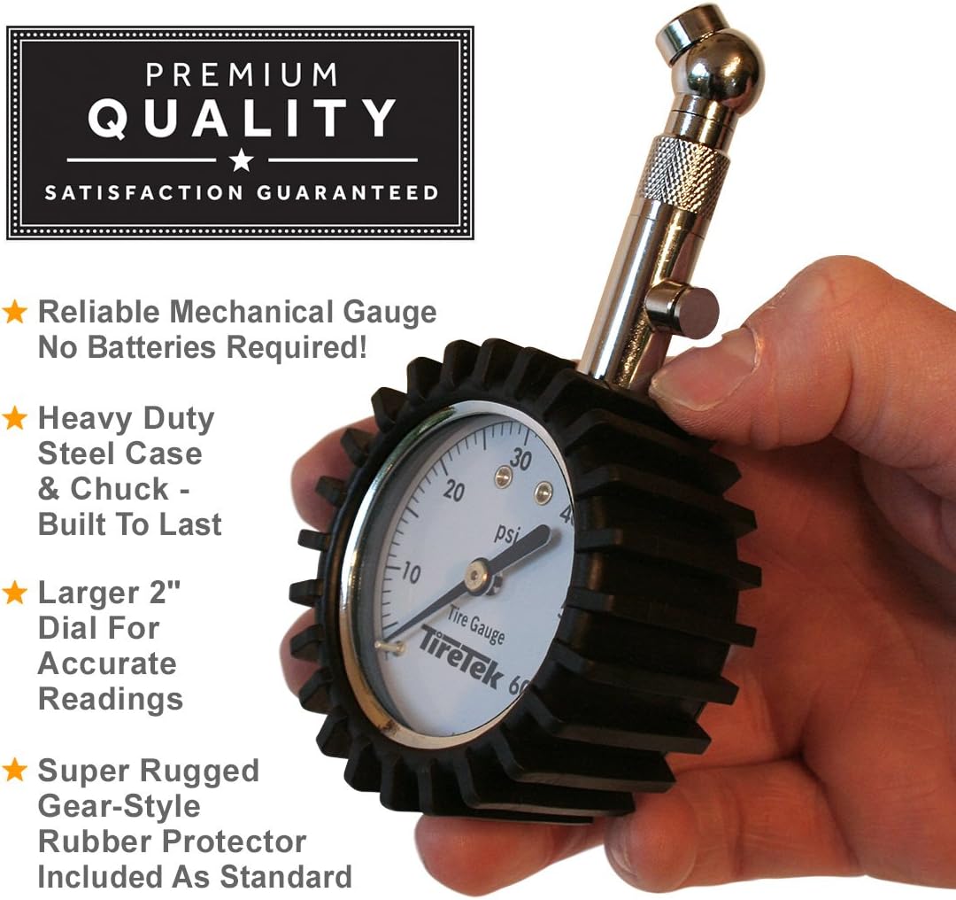 TireTek Tire Pressure Gauge 0-60 PSI - Tire Gauge for Car, SUV, Truck & Motorcycle - Heavy Duty Air Pressure Gauge ANSI Certified: Automotive
