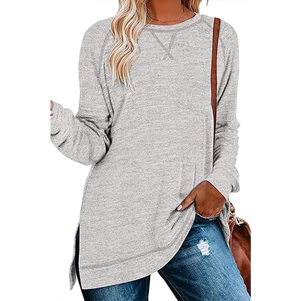Sieanear Women's Long Sleeve Tunic Top - Oversized V-Neck Sweatshirt For Fall & Winter, Gray Blue, Small - View #8