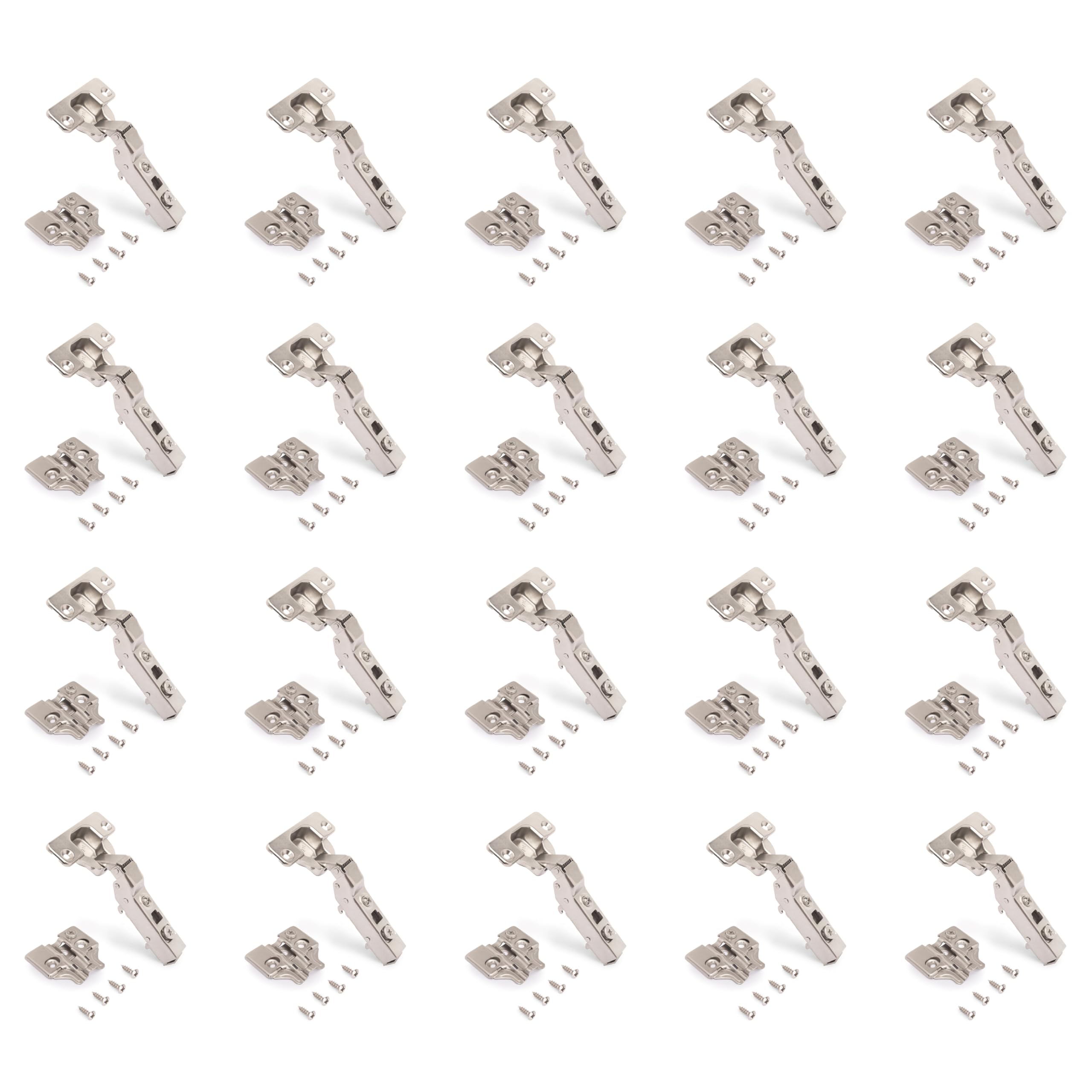 Emuca - Kit of 20 Half Overlay Hinges X91, Ø35mm, 105° Opening Angle, with Soft Closing for Half-Lap Door and Screw-on Supplements with Eccentric Adjustment.