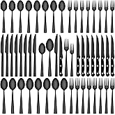 72-Piece Stainless Steel Black Silverware Set - CEKEE Flatware Kitchen Utensils Set, Cutlery Set for Home & Restaurant, Premium Knife Fork Spoon Set with Steak Knives, Heavy Duty & Dishwasher Safe