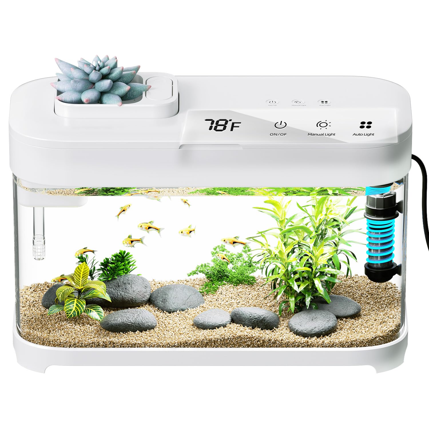 Photo 1 of Smart Fish Tank 3 Gallon Aquarium Kit with Heater, Temperature Monitor, 3 Stage Filtration, 8 Color Lighting, Self Cleaning Small Betta Tank Acrylic