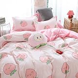 Loussiesd Cartoon Peach Comforter Cover Set Kid Bedding 3Pcs Microfiber view 3