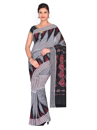 ODISHA HANDLOOM Womens Sambalpuri Cotton Saree With Blouse Piece (OHAUG2019-183_Grey)