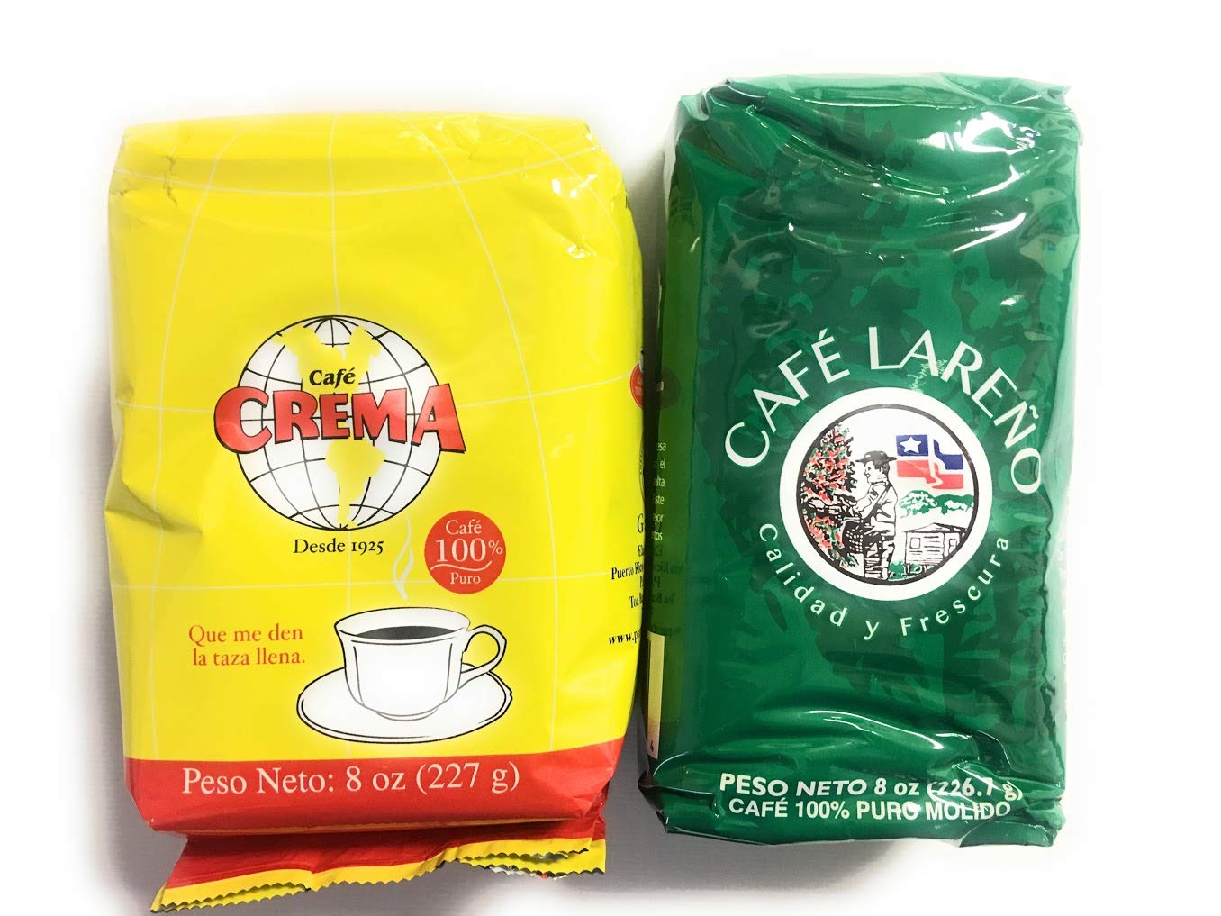 Puerto Rico Coffee Lovers - Value Pack 2 (Cafe Lareño & Cafe Crema) 8 oz Ground Coffee Bag (1 bag of each coffee)