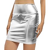 EXCHIC Women's Sexy Bodycon Mini Skirt Shiny Metallic Liquid Tight Pencil Skirts for Party