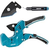 LIBRATON  1-5/8" Ratchet PVC Pipe Cutter, 2 Adjustable Ranges PVC Cutter | Heavy-Duty PVC Cutter Tool for PVC, PEX, PPR, Plastic Hoses and Plumbing Pipe with Replacement Blade &amp; Deburring Tool