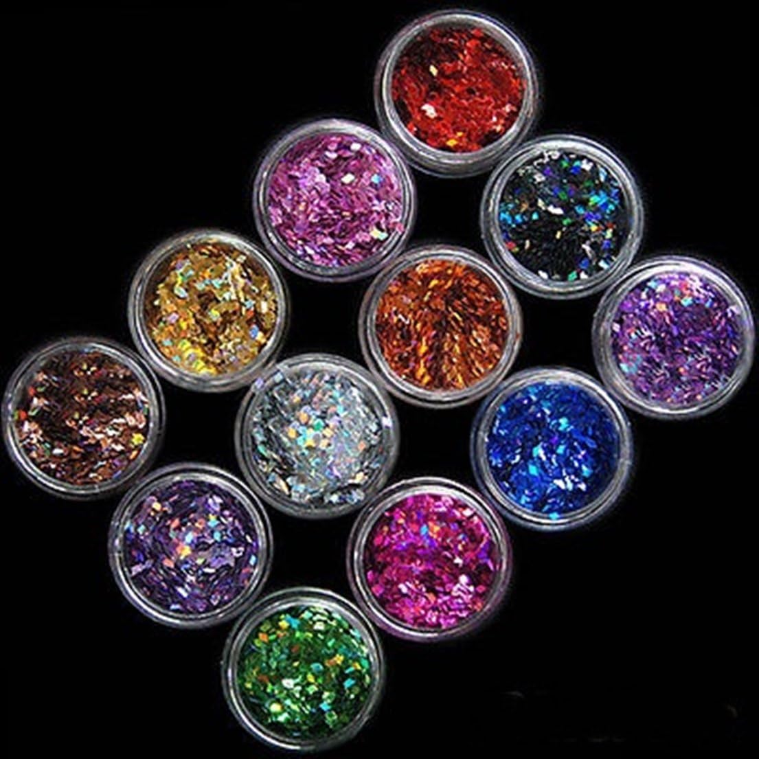 GrandSiri 12 Colors Acrylic 3D Glitter Sequins Manicure Nail Stickers Fashion Art Tips