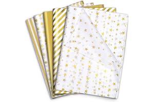 WORIC 120 Sheets Gold Tissue Paper Bulk Gold White Dots Stripes Decorative Tissue Paper for Gift Bags DIY Arts Crafts Wedding Christmas Holiday Party Decoration, 14 x 20 Inch